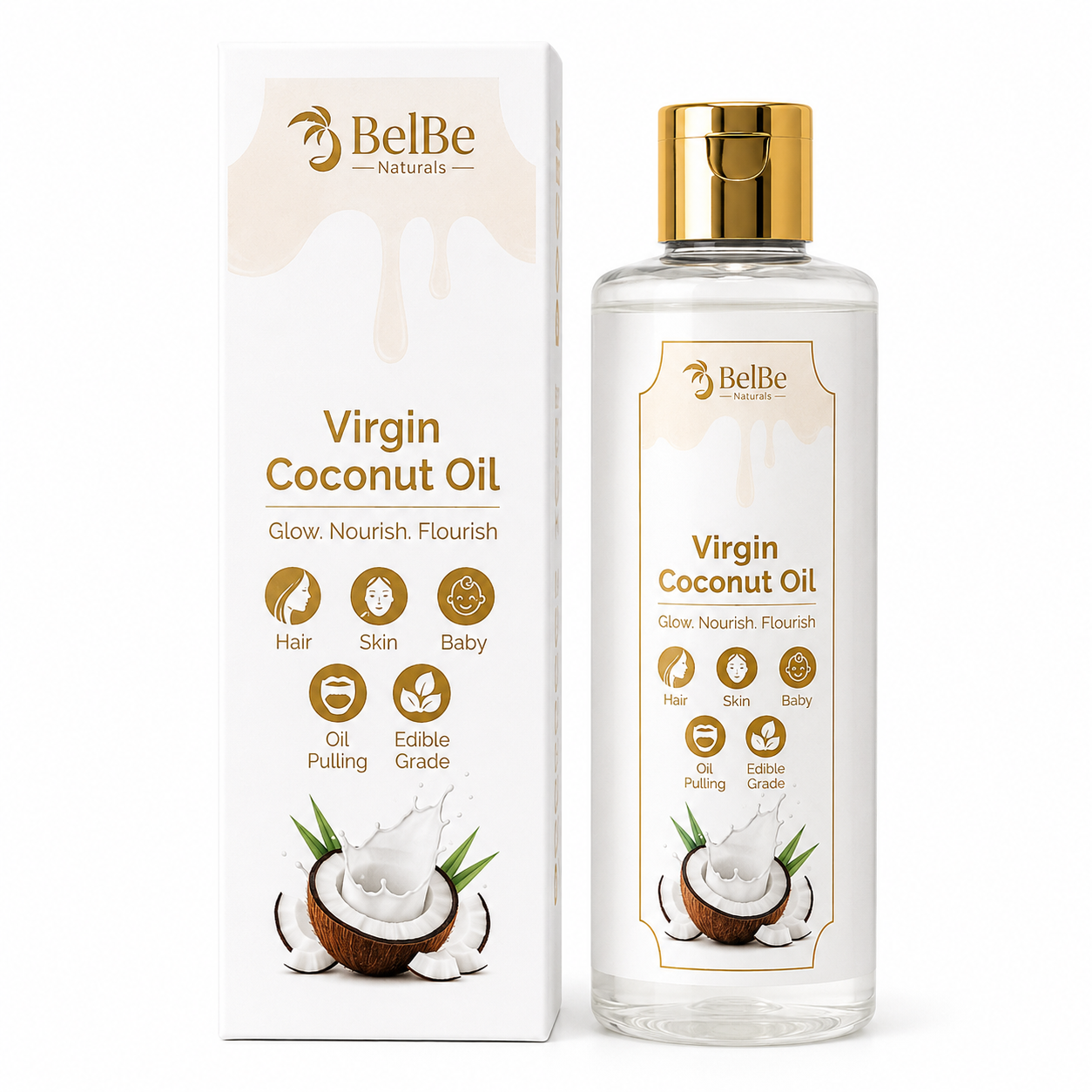 BelBe Naturals Virgin Coconut Oil bottle and box